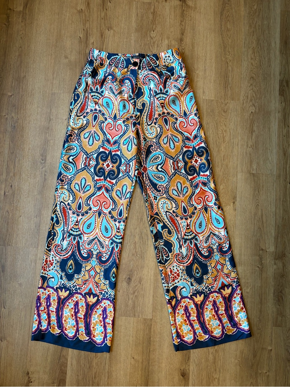 Zara Colorful Paisley Print Wide Leg Palazzo Pants Women’s Medium Boho Resort